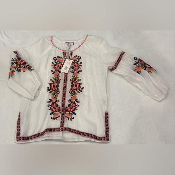 Johnny Was White Blouse with Red and Green Embroidery - Picture 2 of 7